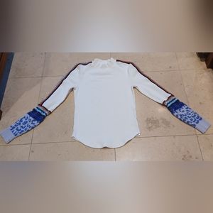🪻Free People Long Sleeve Mock Turtle Neck Thermal Cotton Knit Crochet Top L